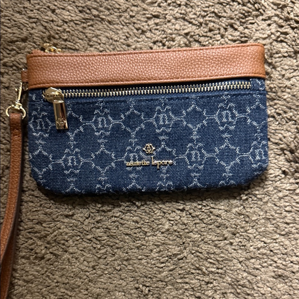 Nanette Lepore Denim and Tan Wristlet